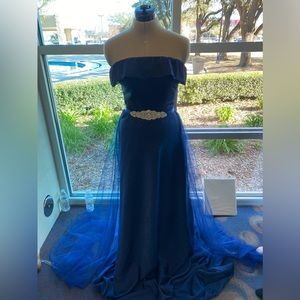 Handmade dark blue formal bridesmaid prom evening wear dress size small-medium